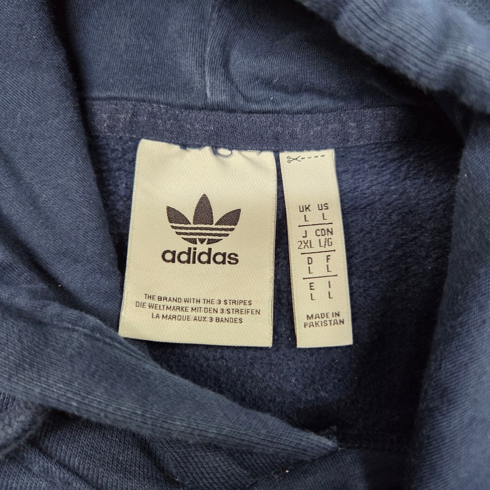 Adidas Originals Trefoil Hoodie Pullover Men Large Navy Blue Embroidered Logo - Picture 3 of 8